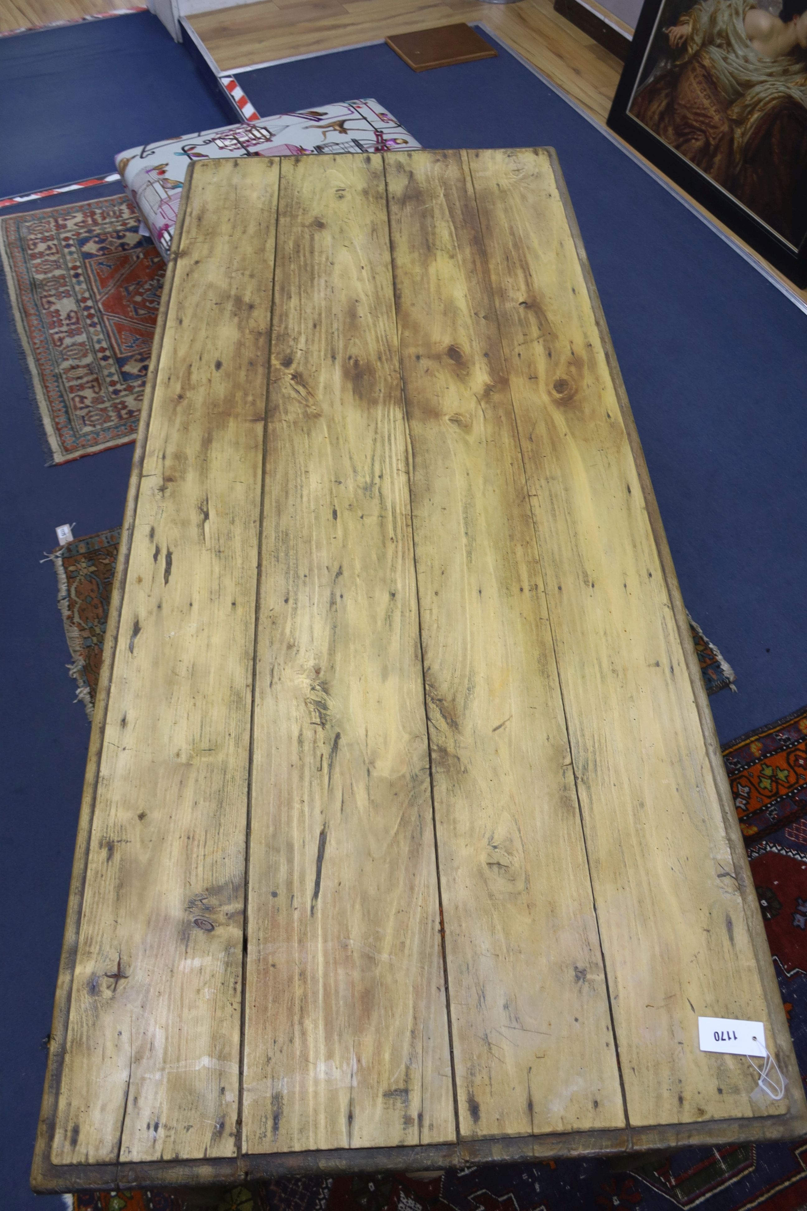 A 19th century French fruitwood kitchen table, length 190cm, depth 80cm, height 76cm